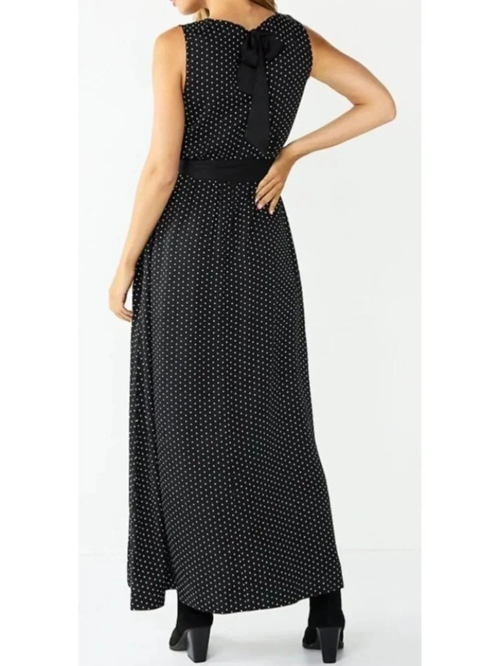 Draper James Women's Polka Dot Maxi Dress Black White Bow Size Large
